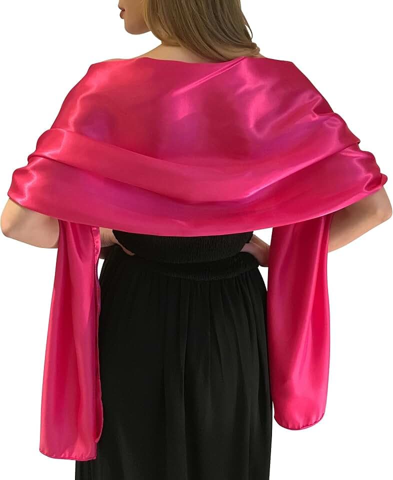 Central Chic Silky Satin Wedding Wrap Stole Shawl Pashmina Scarf For Brides Bridesmaids in Ivory White Black Blue Silver Gold Pink Grey Green
