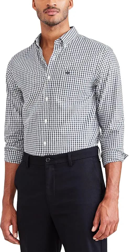 Dockers Mens Classic Fit Long Sleeve Signature Iron Free Shirt with Stain Defender