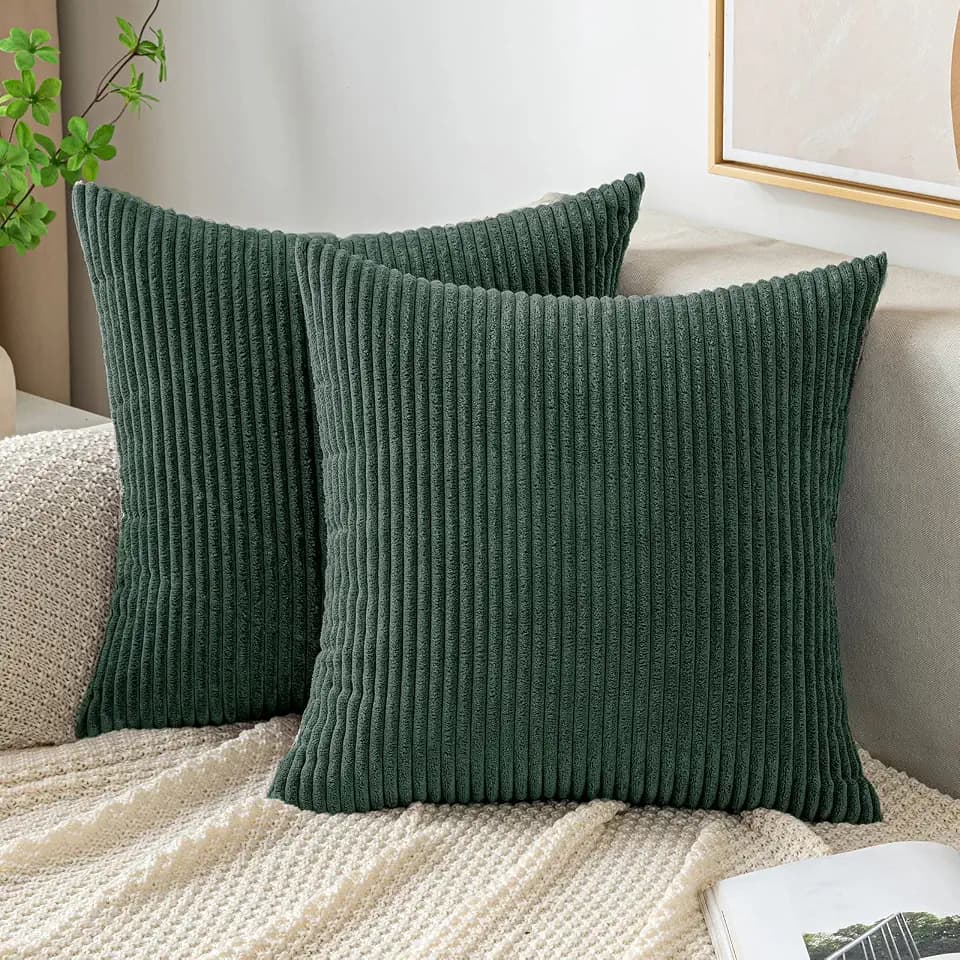 EMEMA Kissenbezug 45x45 Kordsamt Kissenbezüge Dunkelgrün Dekokissen