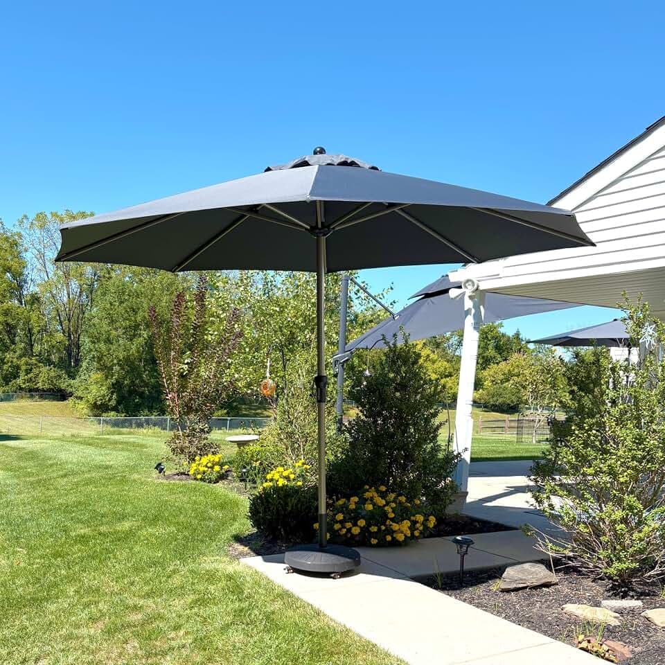PURPLE LEAF Sonnenschirm 350 cm Rund mit Kurbel UV-Schutz, Grau