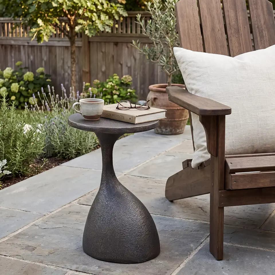 Christopher Knight Home Caldera 16" Lightweight Concrete End Table, Indoor Outdoor Accent Table, Side Table with Oval Top and Wide Base, Small Side Table for Patio, Balcony or Living Room, Copper