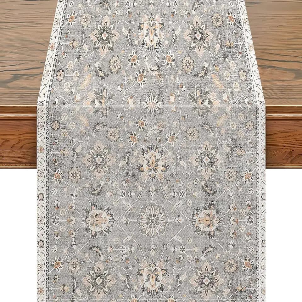 Snycler Table Runner Boho Table Runners Vintage Elegant Farmhouse Table Center Linen Decor for Home Dining Party Entrance (13x108 Inch) Gray