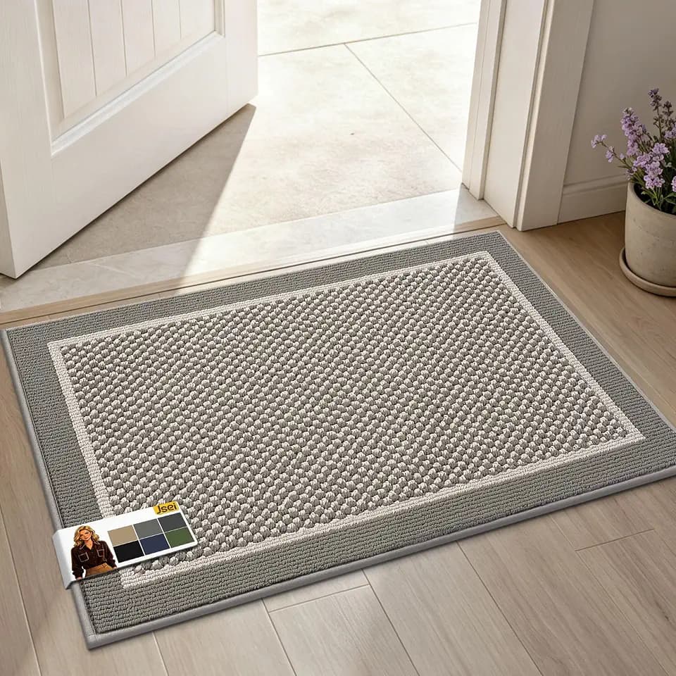 JSEI Dirt Trapper Door Mat 20"x32", Non-Slip Doormat, Light Grey