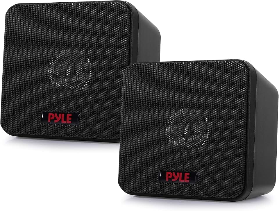 Pyle Home 4” Mini Cube Bookshelf Speakers-Paper Cone Driver, 200 Watt Power, 8 Ohm Impedance, Video Shielding, Home Theater Application and Audio Stereo Surround Sound System - 1 Pair -PCB4BK (Black)
