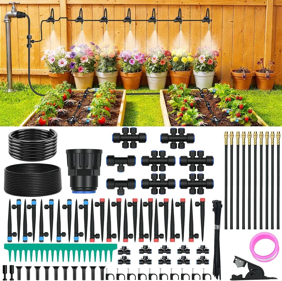 230FT Drip Irrigation Kit with 34 Emitters, 3 Spray Types, Watering System