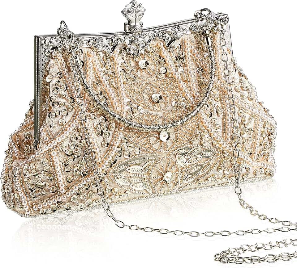 Amylove 1920s Vintage Beaded Clutch Evening Bags for Women Bride Wedding Guests Gift Purse Graduation Prom Party Clutch