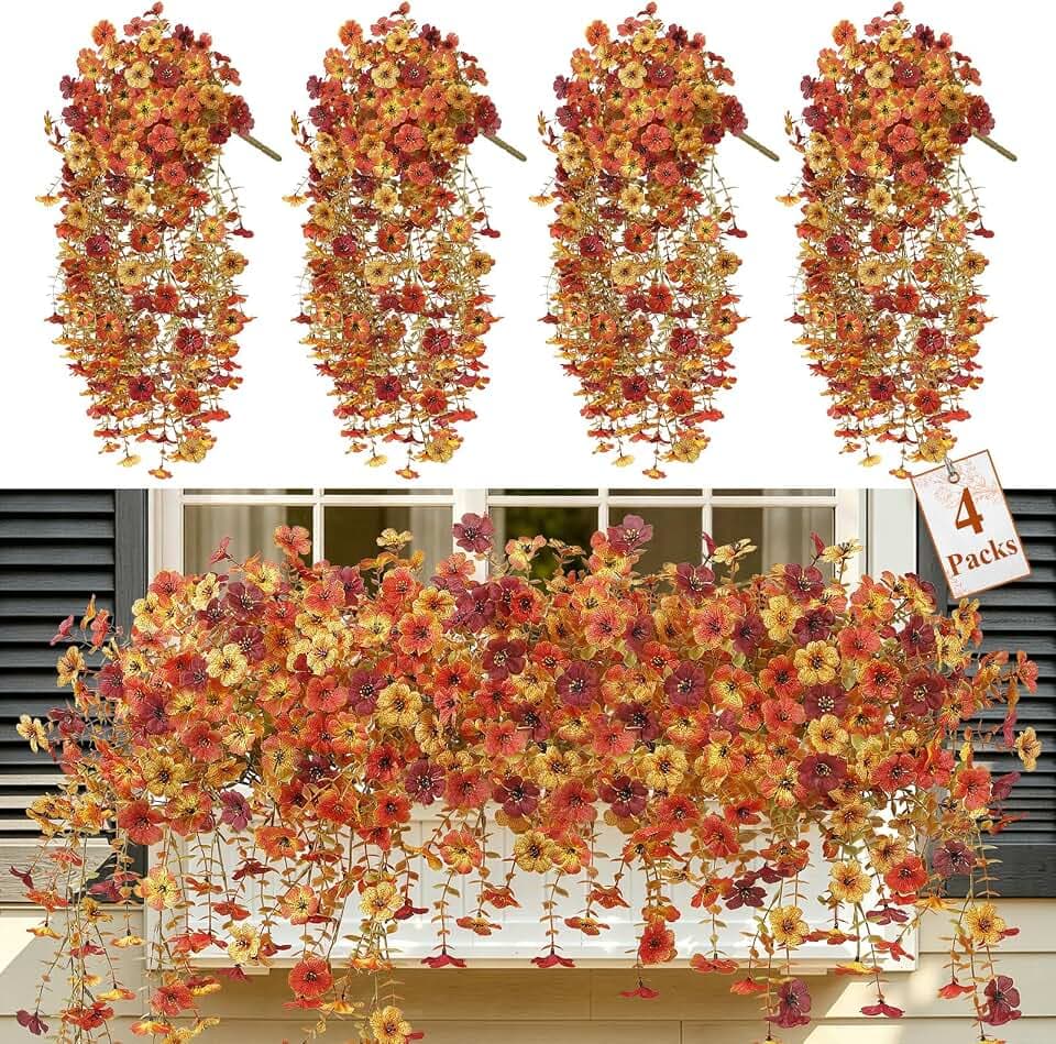 Alupssuc 4 PCS Fall Hanging Flowers Artificial for Outdoor Indoor Decor