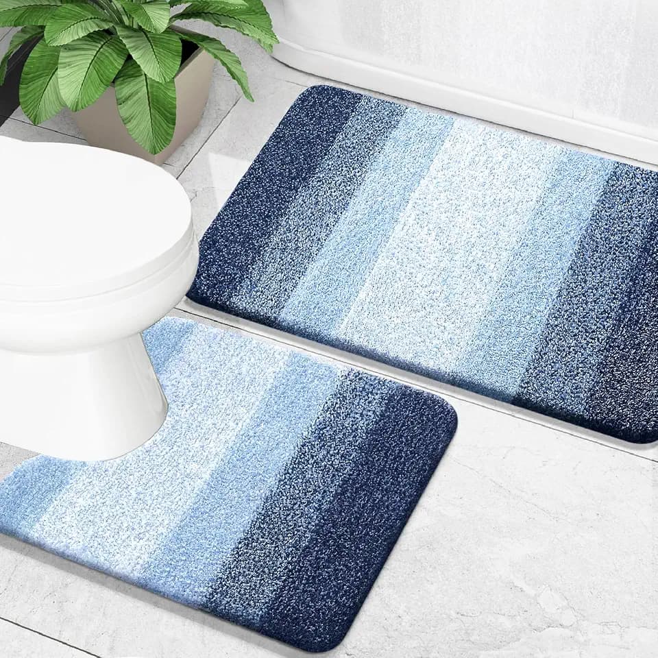 OLANLY Micorfiber Bathroom Rug Set 2 Piece, Soft Absorbent Bath Mats, Navy