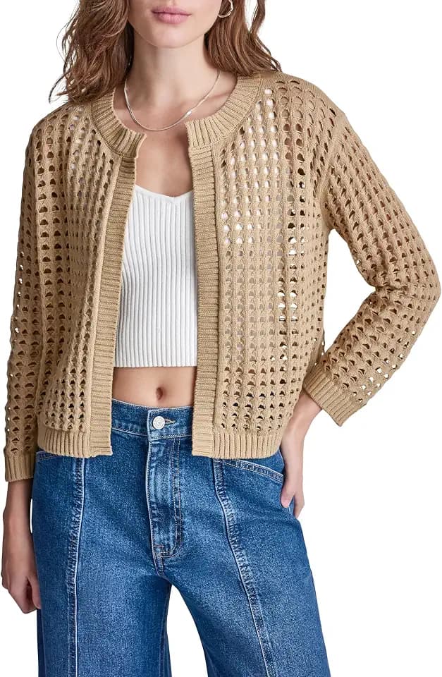 DKNY Women's Long Sleeve Open Stitch Cardigan