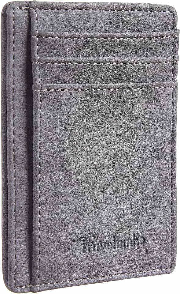 Travelambo Slim Wallet Front Pocket Minimalist Leather RFID Blocking Medium Size
