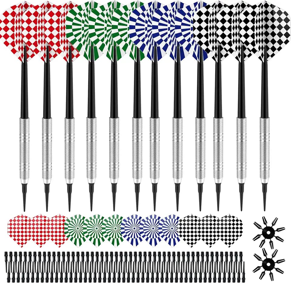 Elalove 14g 12 Stück Soft Dartpfeile mit Kunststoffspitze, 100 Ersatzspitzen, 24 Flights, 16 Flight-Schutzkappen – leichte Dartpfeile, Soft Darts Pfeile für Freizeit und