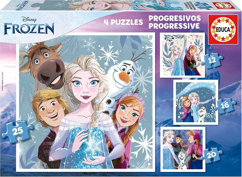 Educa - Kinderpuzzle Die Eiskönigin | 4in1 Puzzleset 12/16/20/25 Teile | ELSA, Anna, Disney Frozen | ab 3 Jahren (19735)