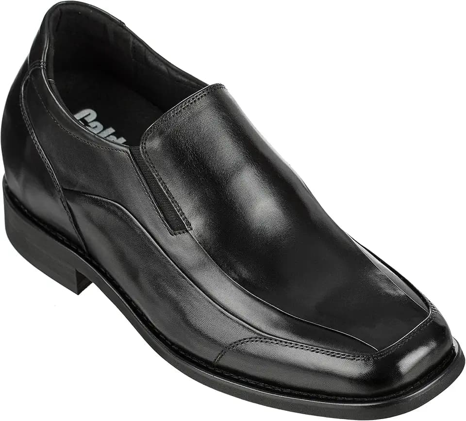 Calden Men's Invisible Height Increasing Elevator Shoes - Black Leather Slip-on Lightweight Dress Loafers - 3 Inches Taller - K333011 - Size 9 D(M) US