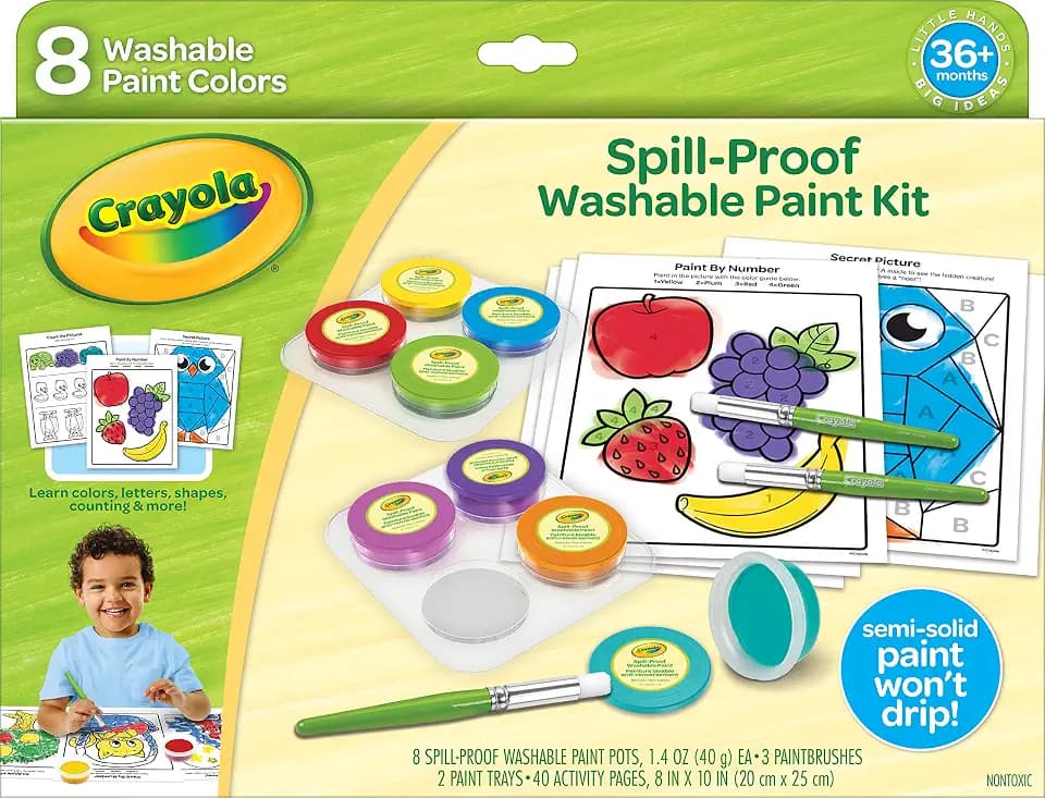 Crayola Spill Proof Paint Set (8ct), Washable Toddler Paint Kit