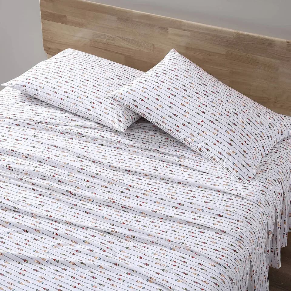 Eddie Bauer Bettwäsche-Set für Doppelbett, Baumwoll-Perkal-Bettwäsche-Set, frisch und kühl, leicht und atmungsaktiv, Schlafsaal-Essentials (Canoe Lake Paddle White, Twin)