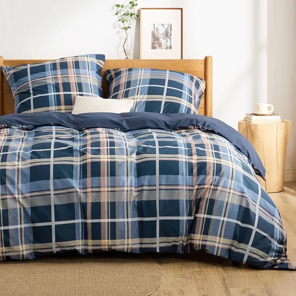 BEDSURE Bettwäsche 220x240 Baumwolle 3teilig - Blau Streifen