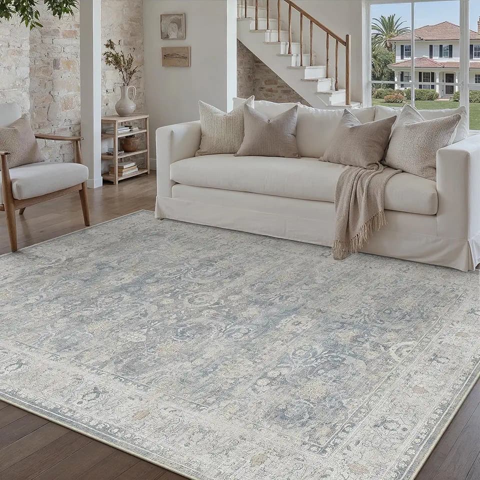 PureCozy Teppich Wohnzimmer 160x230cm Waschbar Wohnzimmerteppich,Blau