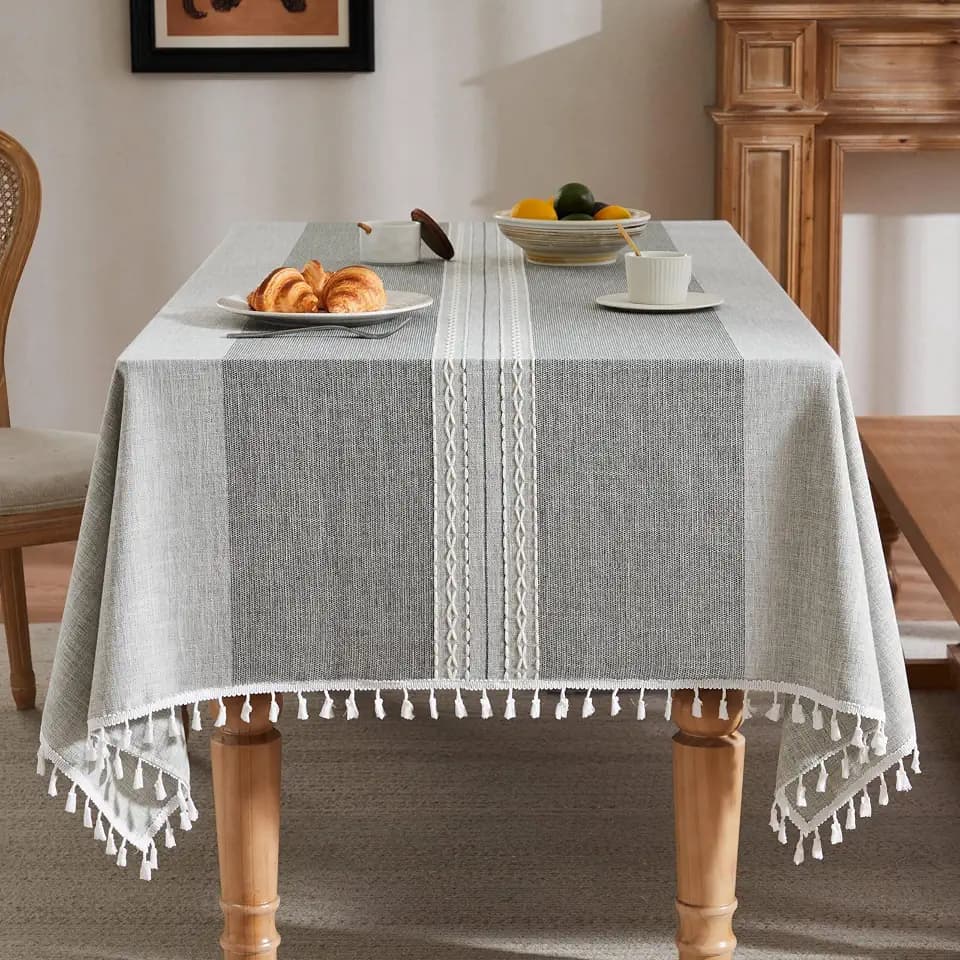 ZeeMart Contrast Linen Rectangle Table Cloth 60x120 Inch Mid-Stripe Grey