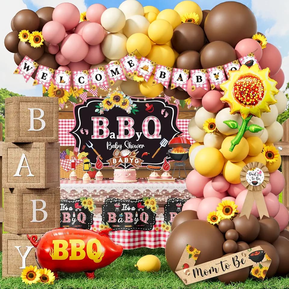 Pink BBQ Baby Shower Decorations, It's a Baby Q Baby Shower Decorations for Girls Set, Barbecue Theme Balloon Garland Backdrop BabyQue Tablecloth for Summer Picnic Baby-Q Baby Girl Shower Kit