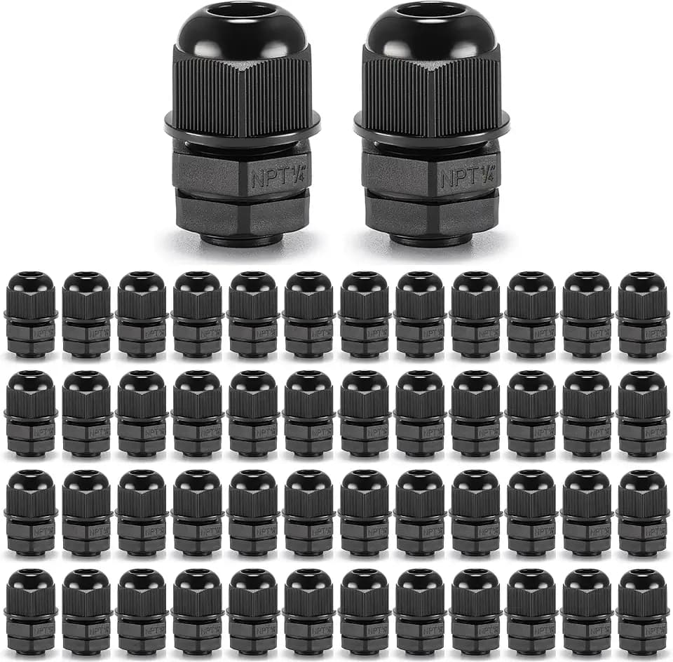 QILIPSU 50pcs 1/4" NPT Cable Gland Waterproof IP68 Nylon Cable Pass Through Cord Grip Connector Strain Relief Wire Grommet