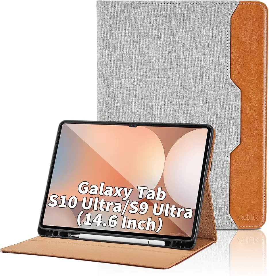 Case for Samsung Galaxy Tab S10 Ultra 2024/S9 Ultra 2023 14.6-Inch, Model SM-X920/X926B/X910/X916B, PU Leather Business Folio Cover with S Pen Holder and Pocket, Gray