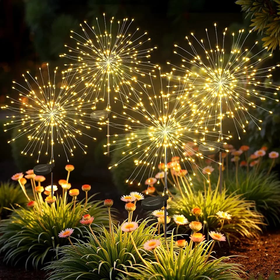 4Pack Solar Lights Outdoor, 120LED Firework Lights