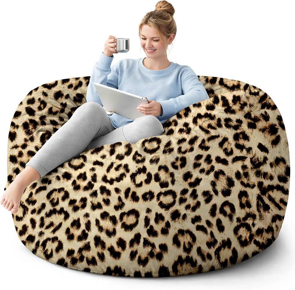 5FT Bean Bag Cover (No Filler), Leopard Giant Bean Bag Chair Cover