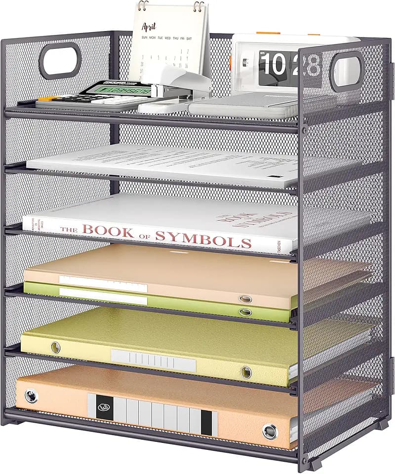 VITVITI Schreibtisch Organizer, 6 Ebenen Briefablage, Stapelbare Aktenhalter, Ablagefächer mit Griff, Bürobedarf für A4 Dokumentenablag, Papier, Buch, Magazin (Grau)