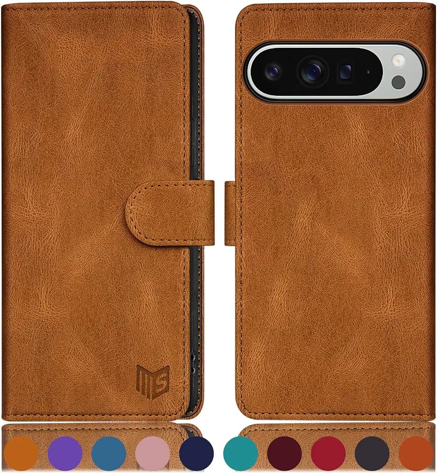 SUANPOT for Google Pixel 9 Pro XL 6.8" 5G Wallet case with RFID Blocking Credit Card Holder,Flip Book PU Leather Protective Cover Women Men for Pixel 9 Pro XL Phone case Light Coffee