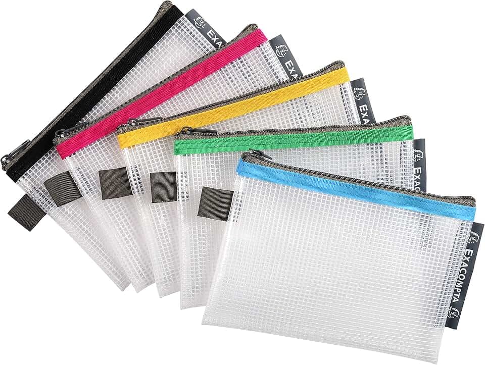 Exacompta 34120E 10er Pack Hülle EVA mit Reisverschluss aus flexiblem Kunststoff DIN A6 farbig sortiert ideal für Büromaterial und Accesoires Federtasche Dokumentenmatte Etui