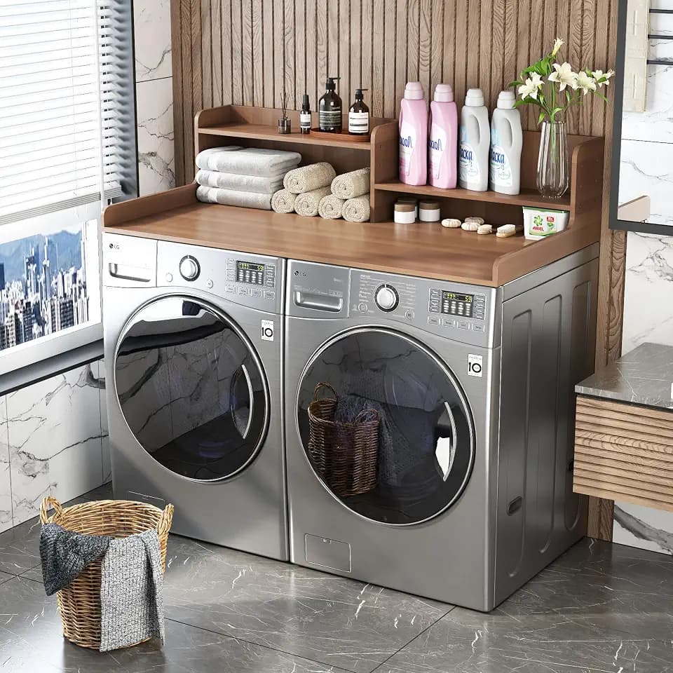 2-Tier Bamboo Laundry Washer and Dryer Countertop Walnut