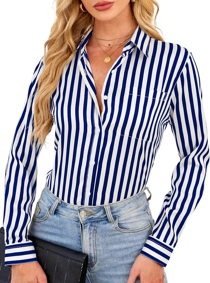 BBIBBI Wrinkle-Resistant Silky Women Printed Button Down Shirt Long Sleeve