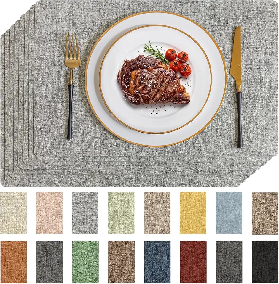 Romanstile Faux Leather Vinyl Placemats Set of 8, Light Grey