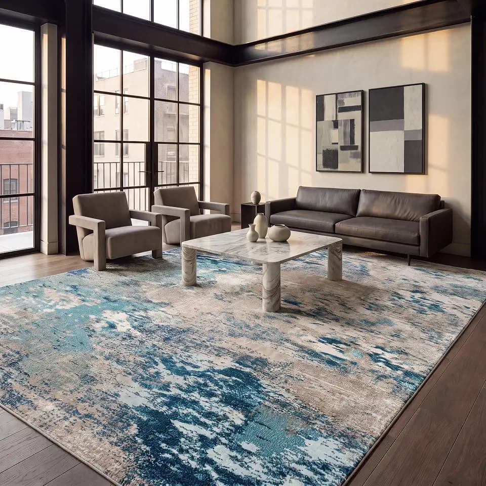 SAFAVIEH Boho Teppich für Wohnzimmer, Esszimmer, Schlafzimmer - Madison Collection, Kurzer Flor, Blau und Grau, 274 X 366 cm