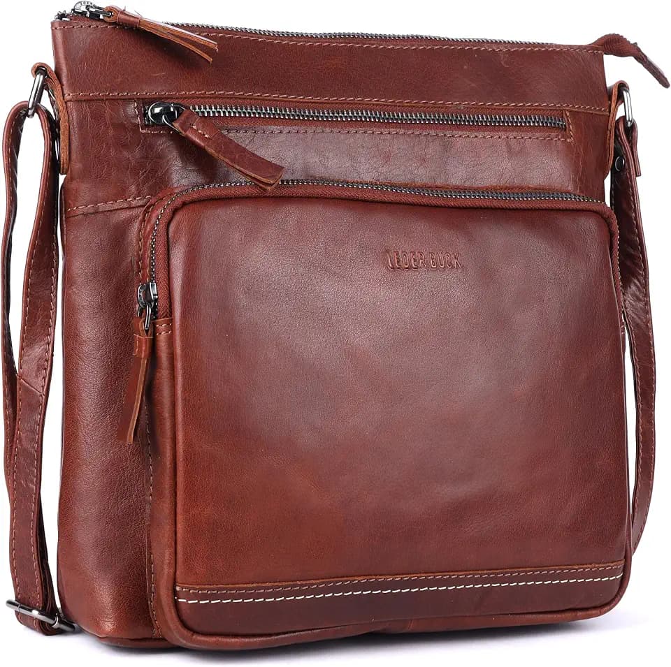 LEDERBUCK Olga Women's Extra-Large Genuine Leather Crossbody Purse – Soft Triple-Zip Shoulder Bag