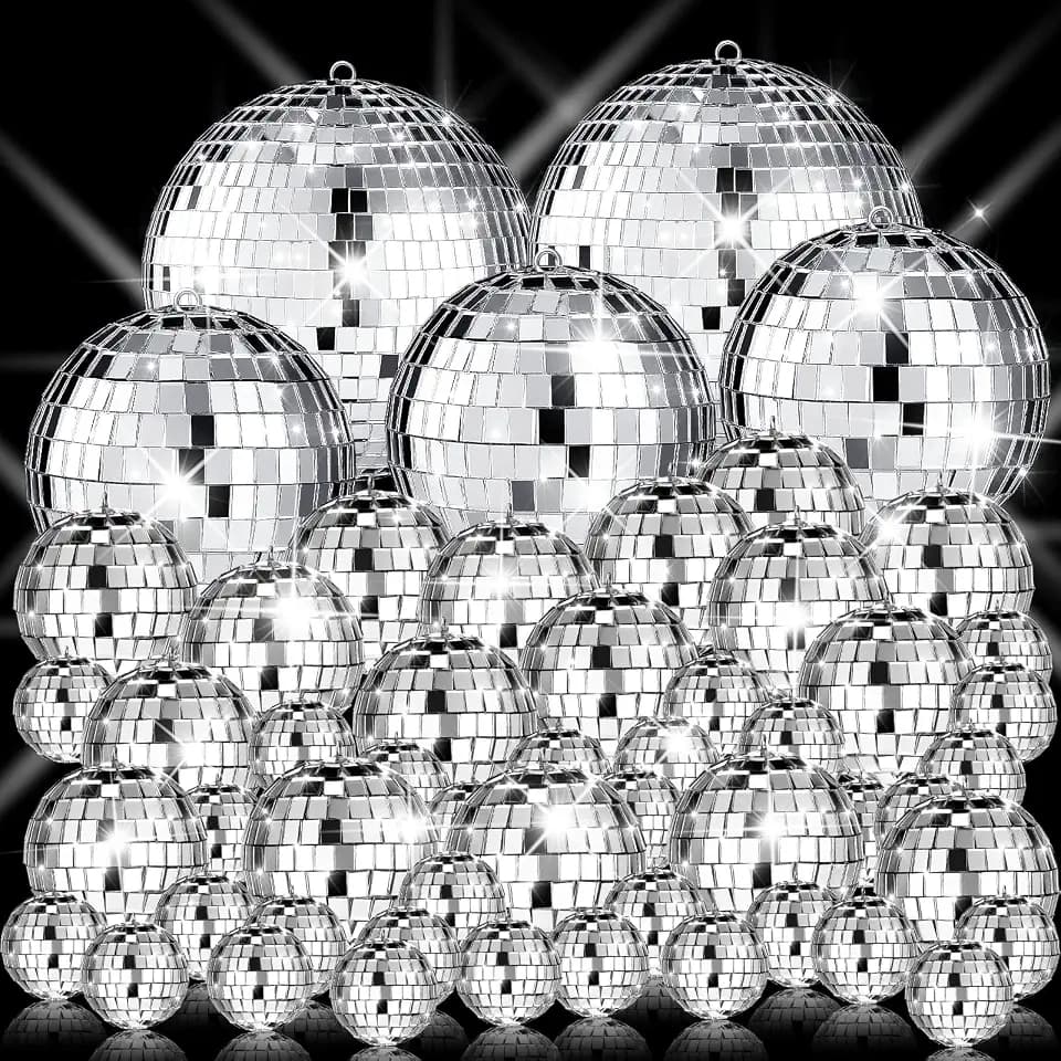 Sumind 50 Pcs 1.2'', 2'', 3.2'', 4'' Disco Ball Decor Silver