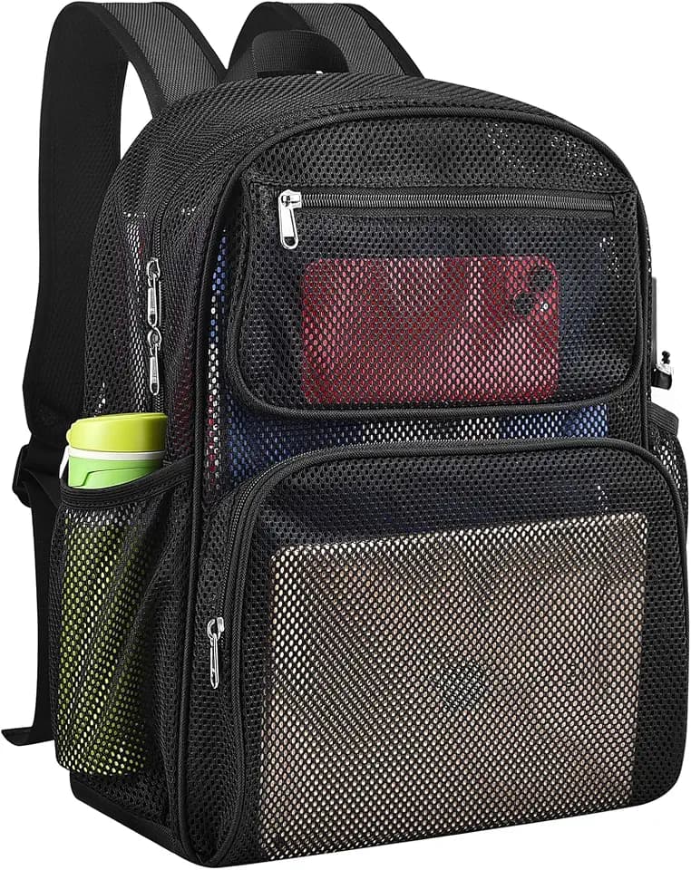 Lyingflat Heavy Duty Mesh Backpack, Transparent Beach Bag, Pool & Travel