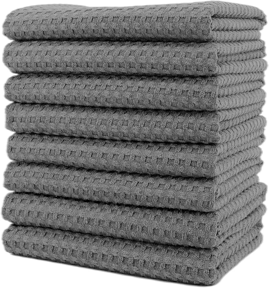 Polyte - Premium-Geschirrtücher aus Mikrofaser - Waffelstruktur - 8 Stück (Grau, 40x71 cm)