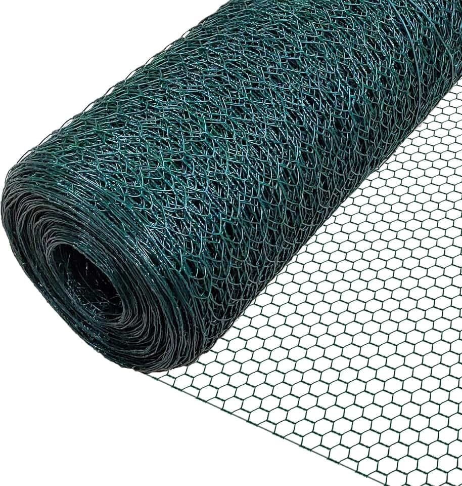 VOUNOT® Maschendrahtzaun Sechseckgeflecht, Drahtzaun Hasendraht Kaninchendraht Hühnerdraht, Maschenweite 25 mm, Höhe 100 cm, Länge 25 m, PVC-Beschichtet Grün