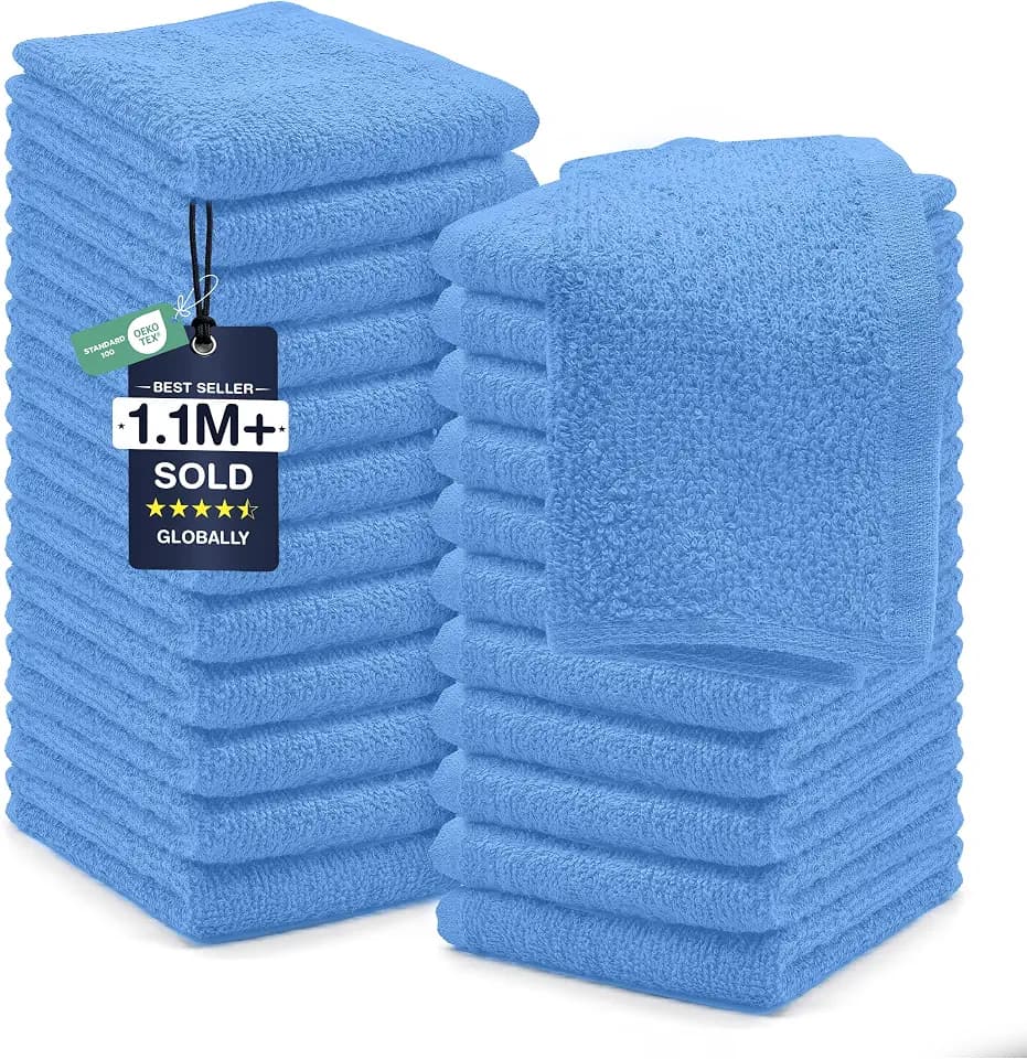 DAN RIVER 24 Pack Cotton Wash Cloths Set for Showering [12x12] M Blue