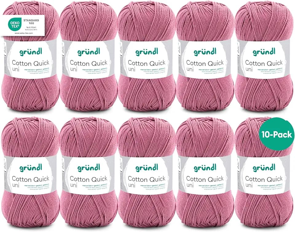 Gründl Wolle Cotton Quick uni Häkelgarn 10 Knäuel 50 g, altrosa