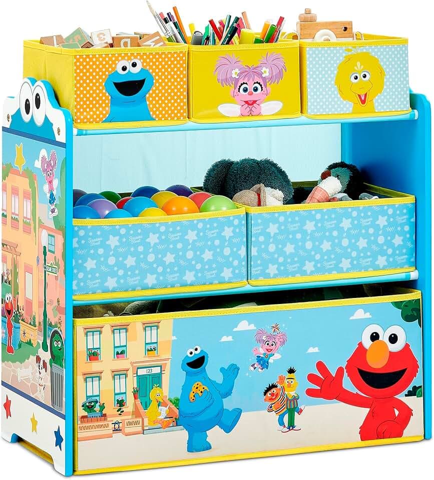 Delta Children - Sesame Street Design & Store 6 Bin Toy Storage Organizer - Greenguard Gold Certified, Blue