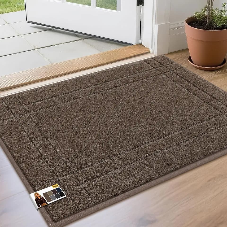 JSEI Door Mat for Entrance 24"x36", Dirt Trapper Doormat, Light Brown