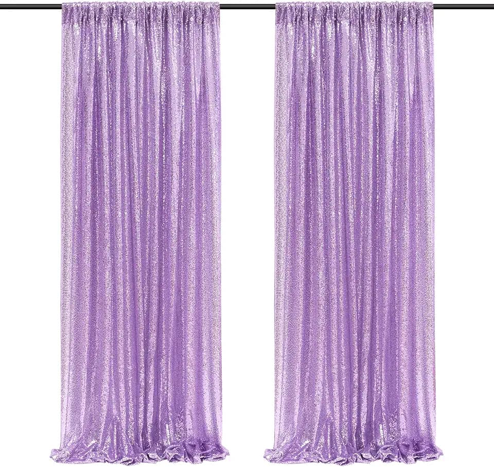 Lavender Sequin Backdrop Curtains,2 Panels 2FTx8FT Lavender Curtain Backdrop Glitter Party Decorations Background Drapes for Wedding Birthday Anniversary Graduation Photo Booth Decor