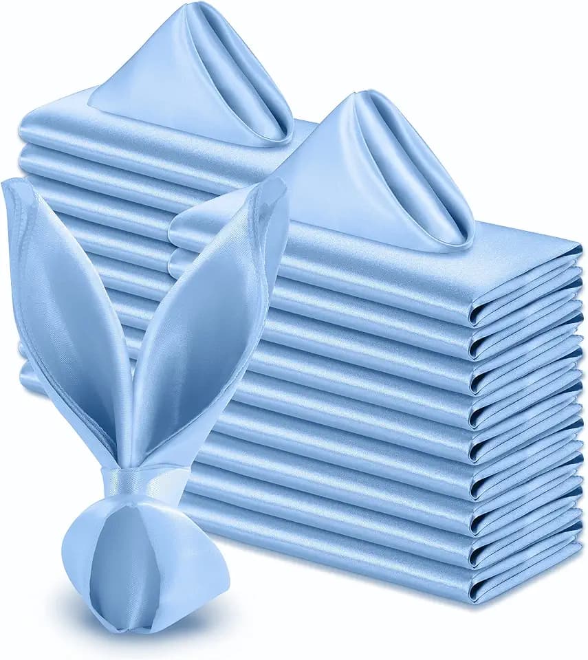 VACVELT 50 Pack Light Blue Satin Napkins 17x17 Inch Wedding Dinner