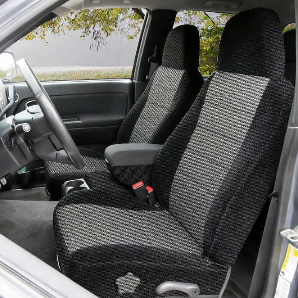 ESMING 60/40 Front Split Bench Seat Covers for Chevy Colorado GMC Canyon 2004 2005 2006 2007 2008 2009 2010 2011 2012 with Console Armrest Protector Accessories Knitted Fabric Breathable-Black