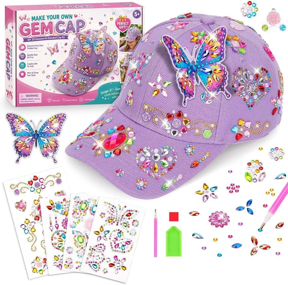 Basteln Mädchen 5 6 7 8 9 Jahre, Diamond Painting Kinder Baseballkappe Set