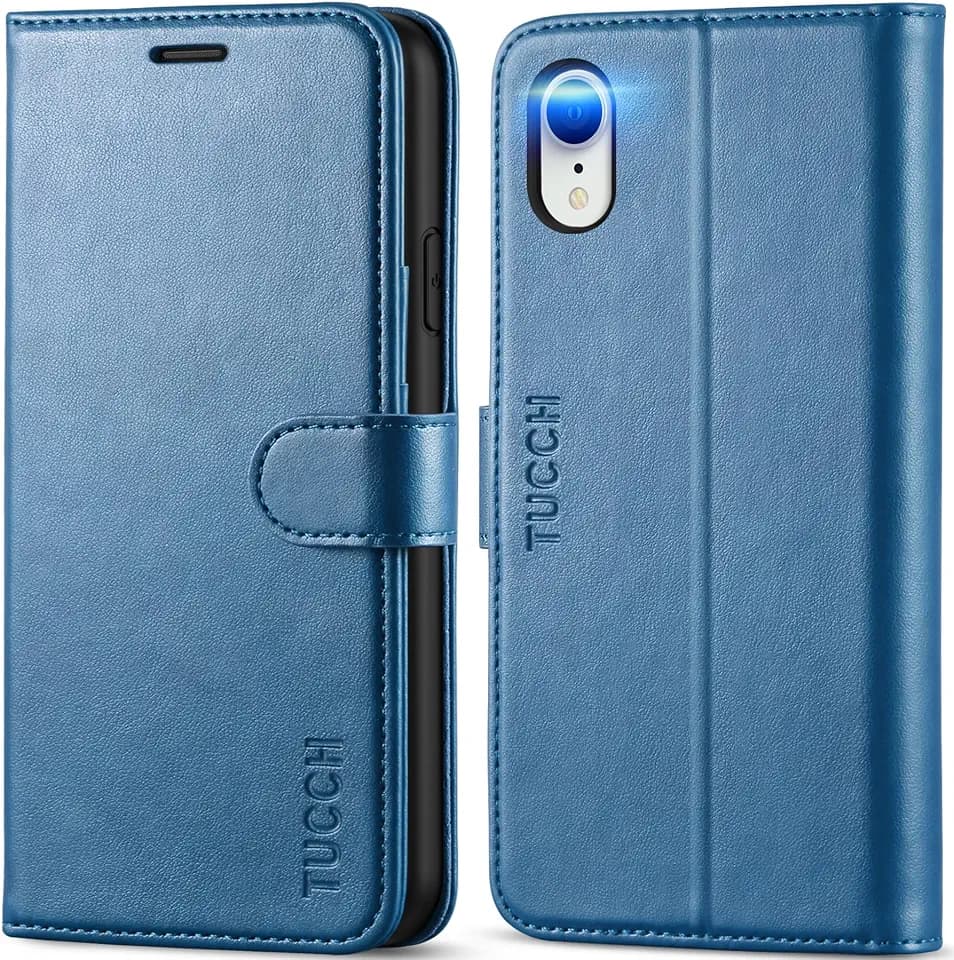 TUCCH Wallet Case for iPhone XR (6.1") 2018, 3 Card Slots, Lake Blue