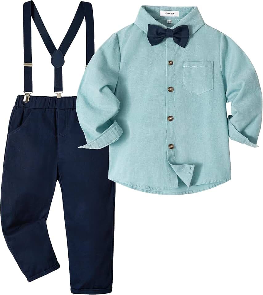 Volunboy Baby Jungen Anzug Set Bekleidung Hemd mit Fliege + Hosenträger Hosen Strampler Anzug