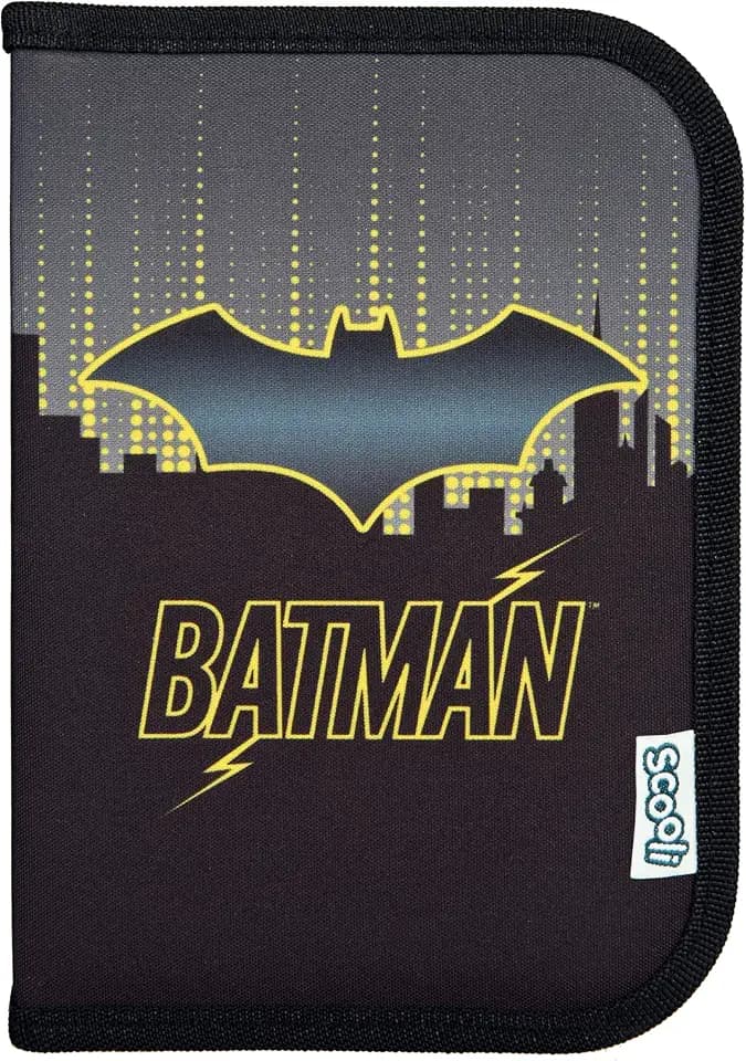 Scooli - Gefülltes Schüleretui Batman - Federmäppchen mit hochwertigen Stiften & Zubehör - Ideal für Schule, Freizeit und unterwegs - ab 6 Jahren